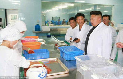 高清:金正恩穿“白大褂”視察水產品加工廠 (8)